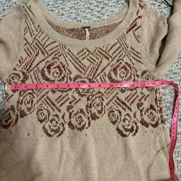 Free People Desert Rose Boho Wool Knit Bell Sleeve Sweater Y2K Tunic- Size XS - Picture 8 of 9